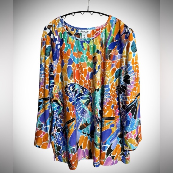 Serengeti Tops - Serengeti Women's Colorful Butterfly Blouse